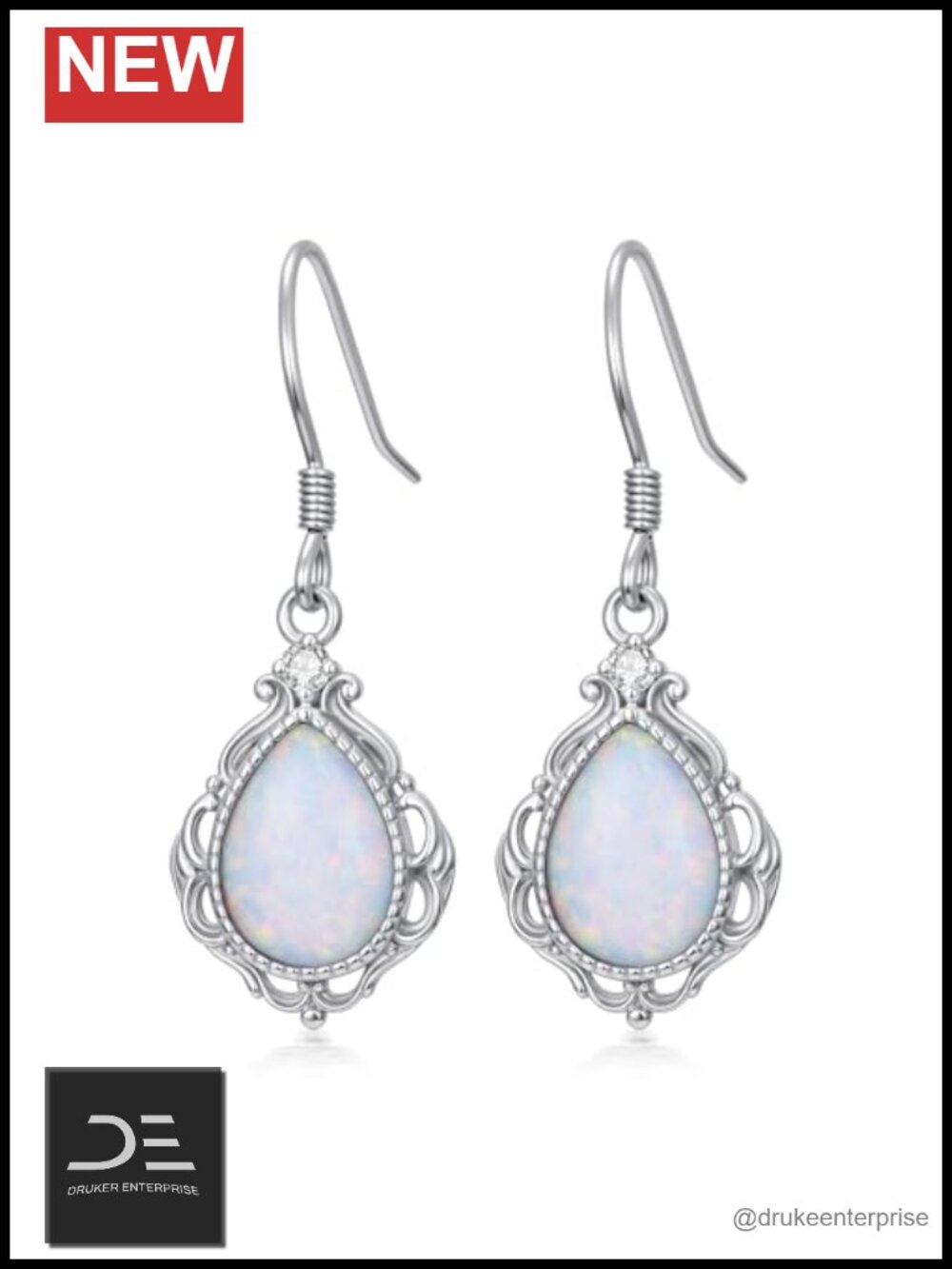 Opal Dangle Earrings 925 Sterling Silver Halo Setting Women's Jewelry
